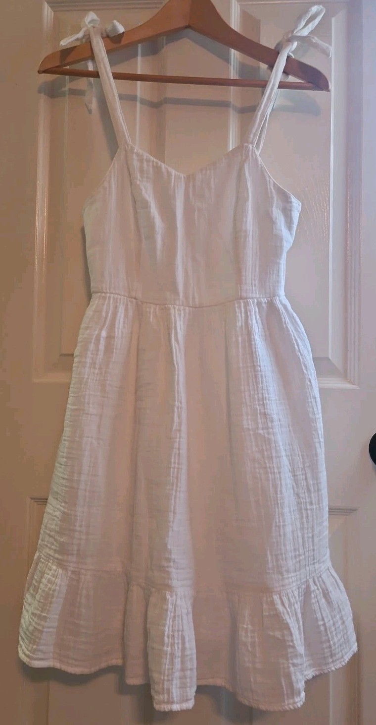 Old Navy 100% Cotton Women’s White Gauze Tie Strap Ruffle Mini Dress – Size XS