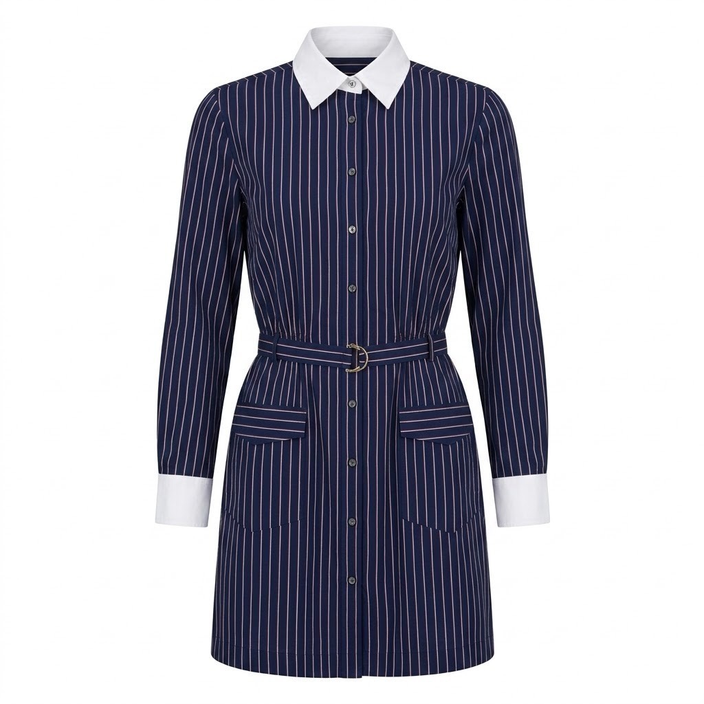 NEW J.Crew Navy Blue Striped Cotton Belted Shirt Mini Dress Size 8 – CJ