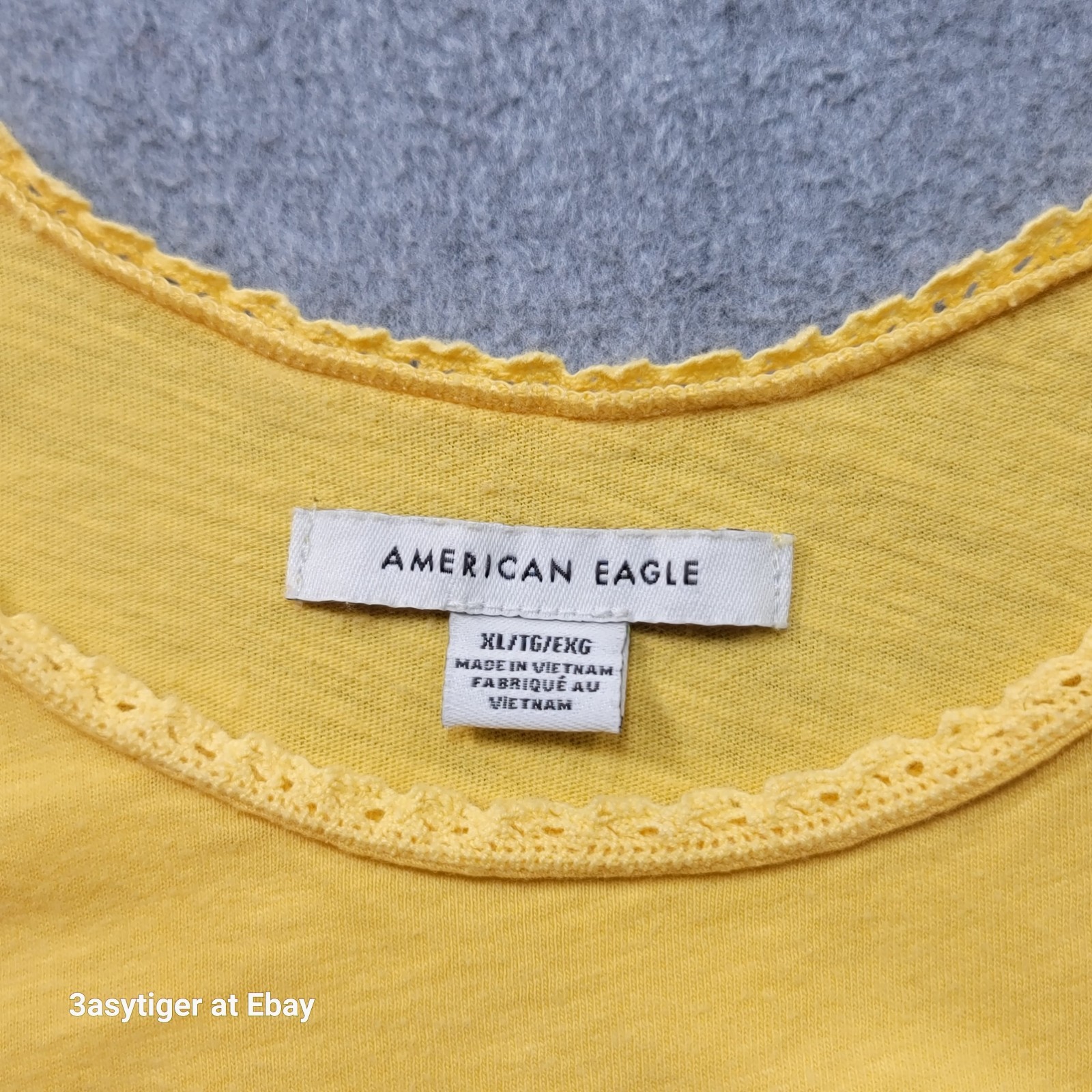 American Eagle Knit Sundress Tank Lace Women XL Yellow Cottagecore Boho Peasant