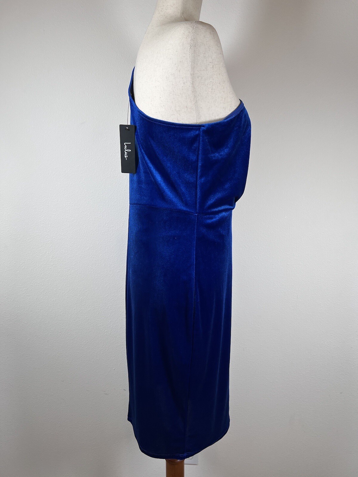 Lulus Velvet Blue Dress Large Short One Shoulder Formal School Dance Cocktail