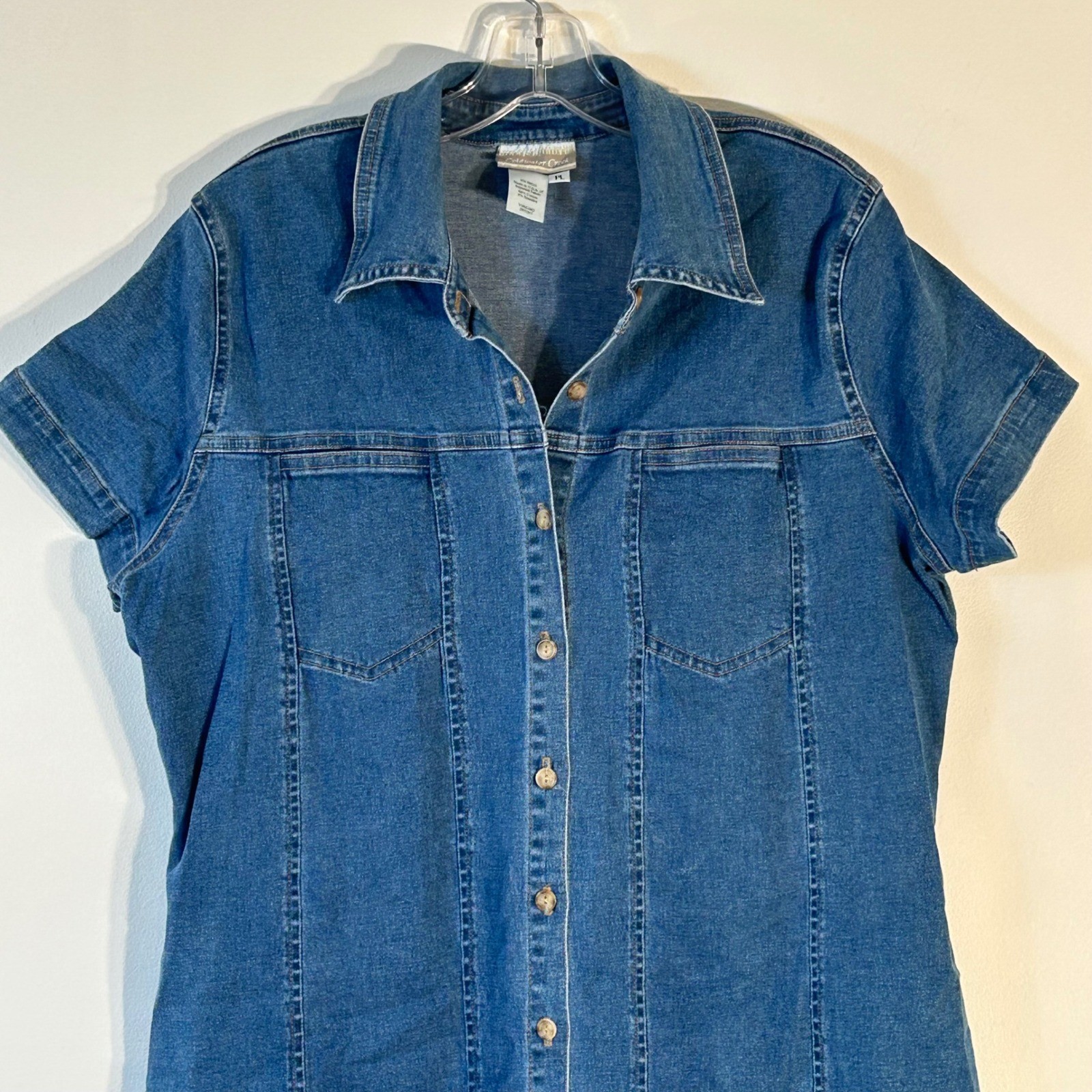 Coldwater Creek Blue Denim Button Front Shirt Dress PL Short Sleeve Medium Wash