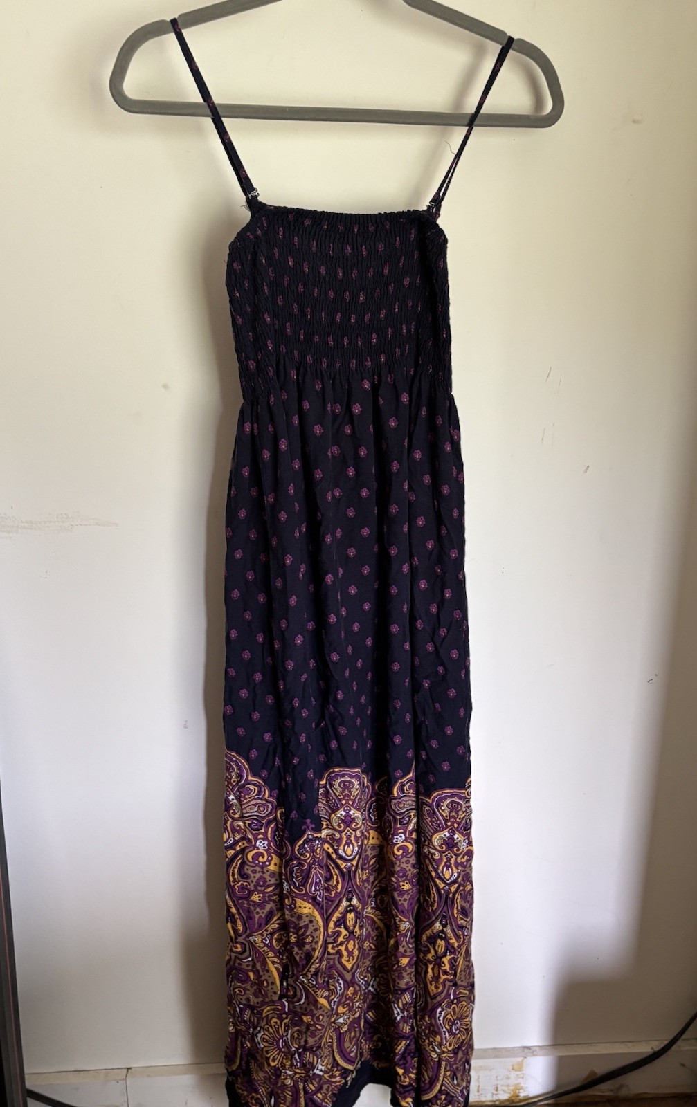 Charlotte Russe Women’s Navy Purple Yellow Paisley Stretchy Boho Maxi Dress S