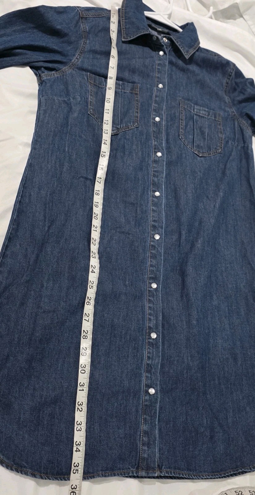 Womens Chambray Pearl Snap Mini Shirt Dress Size 10 Blue Cowgirl Roll Tab Sleeve