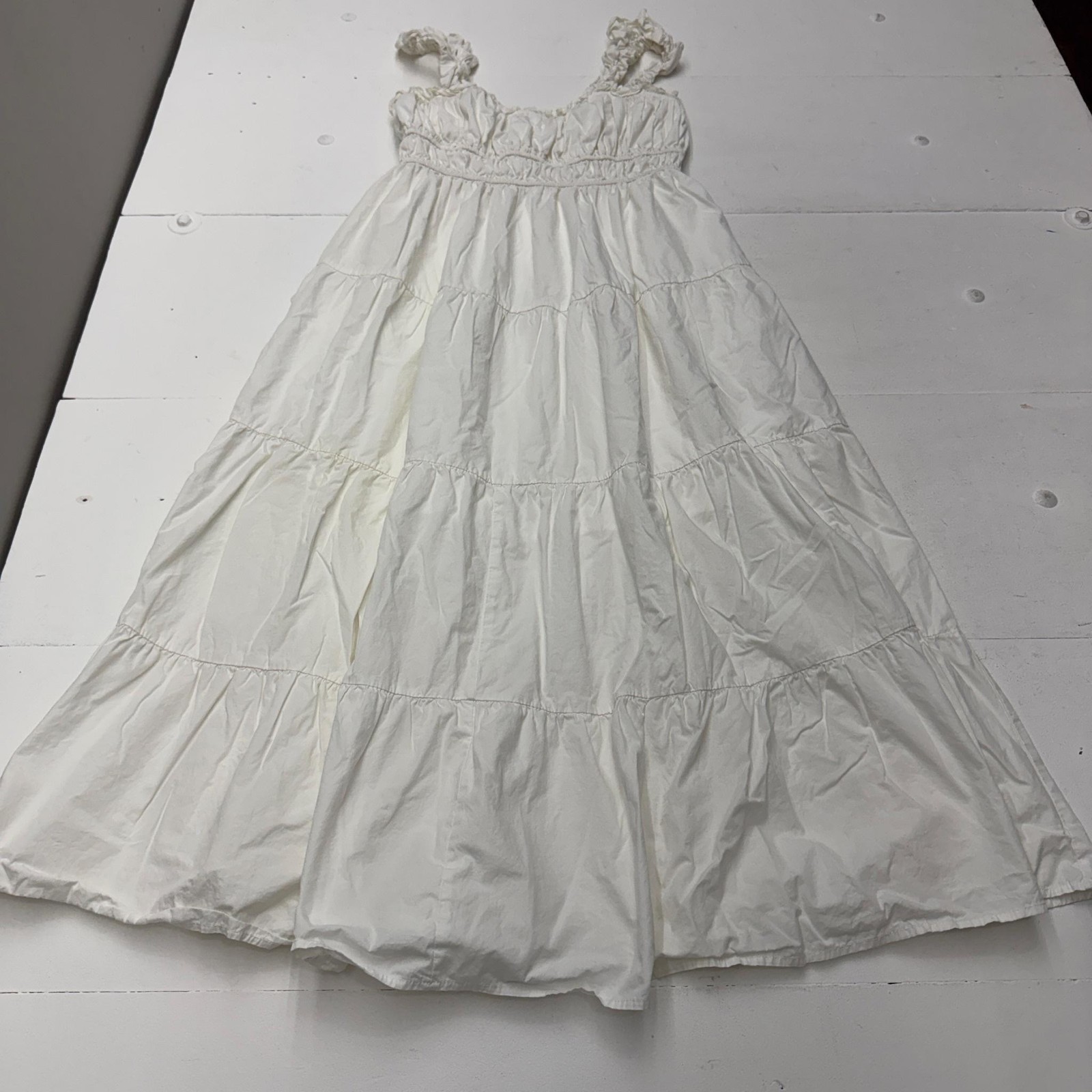 Altar’d State Dress Womens M White Square Neck Smocked Tiered Maxi Sundress Boho