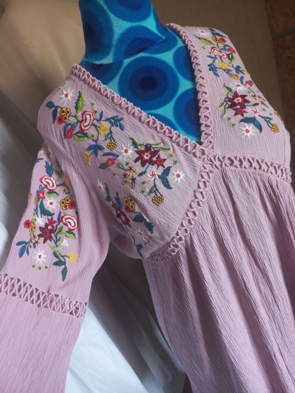 Boho style embroidered dress en crème plus (batal, size 54-56) light viscose