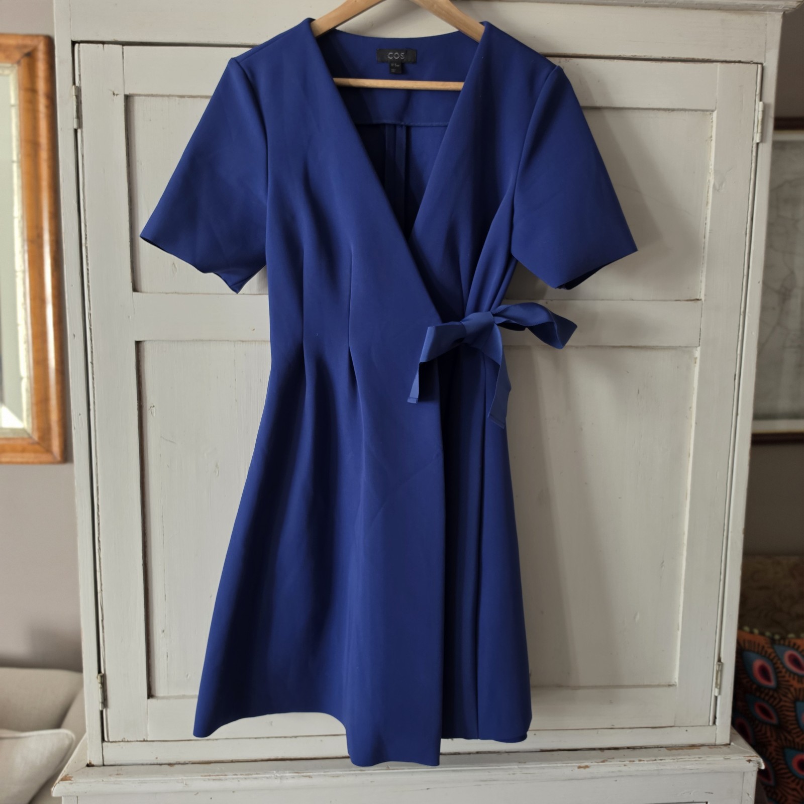 COS Cobalt Blue Wrap Dress UK 10 EU 38 Short Sleeve Knee Length Minimalist