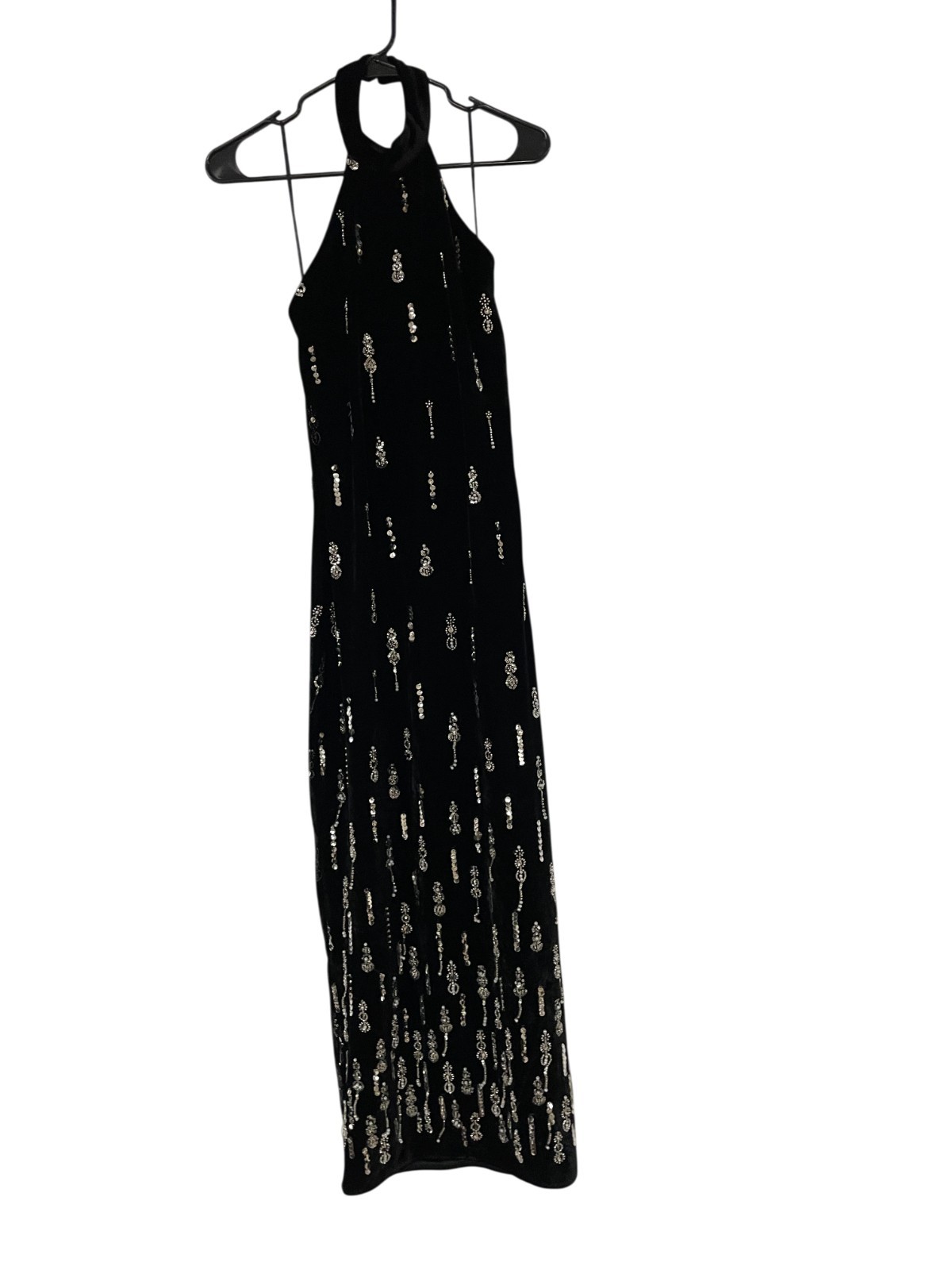 Zara Womens Dress Small Black Velvet Beaded Halter Neck Open Back 2157/247 NWOT