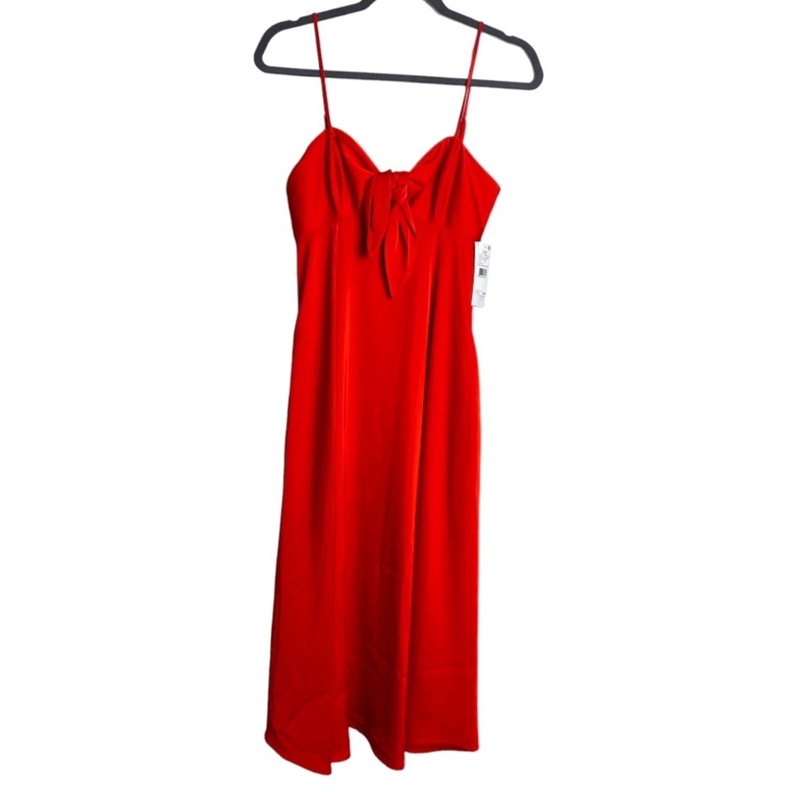 AIDAN MATTOX DRESS 4 RED MIDI STRAPLESS EMPIRE WAIST ALINE SILKY SWEETHEART