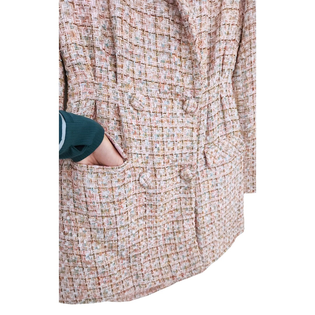 Self-Portrait Tweed Boucle Mini Dress Pink Gold Sequin Long Sleeve Suit Blazer 8