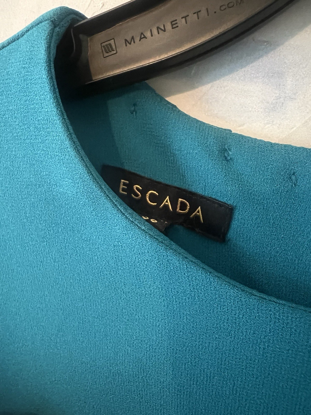 ESCADA Black Label Nissis Sheath Mini Dress Pleated Back Blue 3/4 Sleeve 36