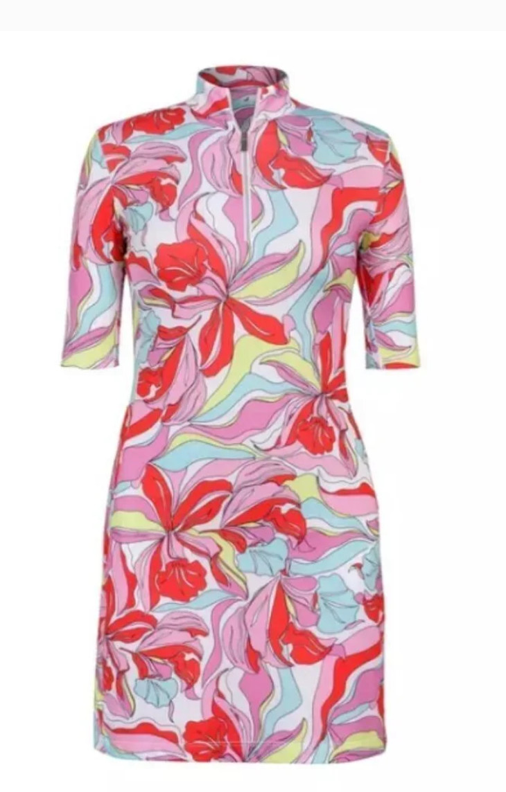 Tail Activewear Golf Dress Stretch Short Sleeve Painted Petals Size XS