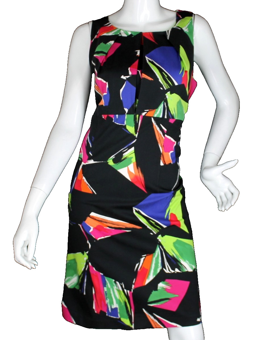{R&K ORIGINALS} Dress Sheath Sz. 16 Black/Multicolor Pattern Lined Summer