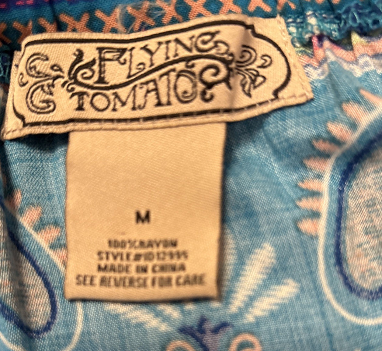 Flying Tomato Boho Off Shoulder Rayon Aqua Mini Dress Hippie Festival Medium