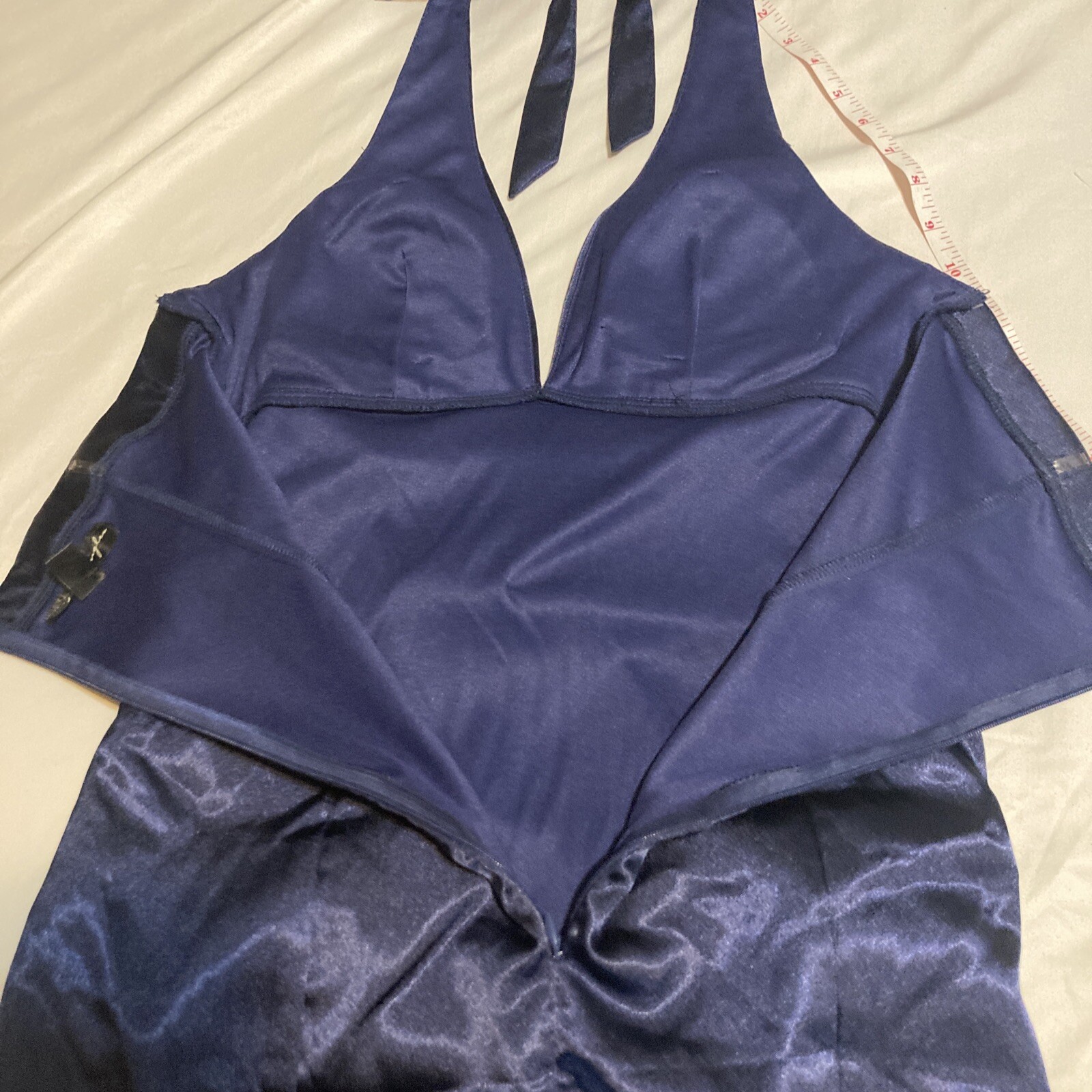 City Triangles dress Dark Blue Size 9 Short Back Zip Halter Top Tie Back Varied