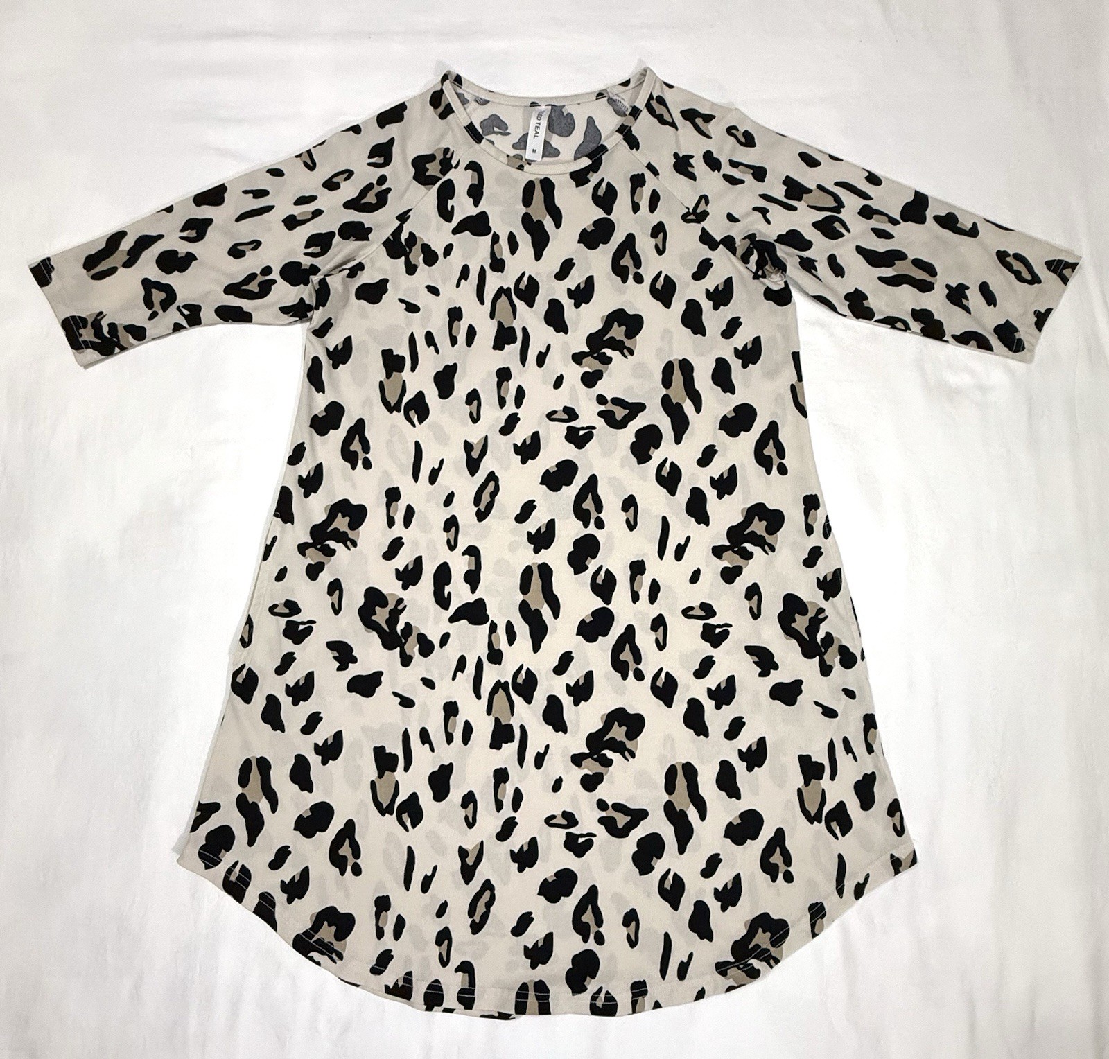 Leopard Print Ivory Medium Tunic Dress w/Pockets Womens Comfortable Tickled Teal