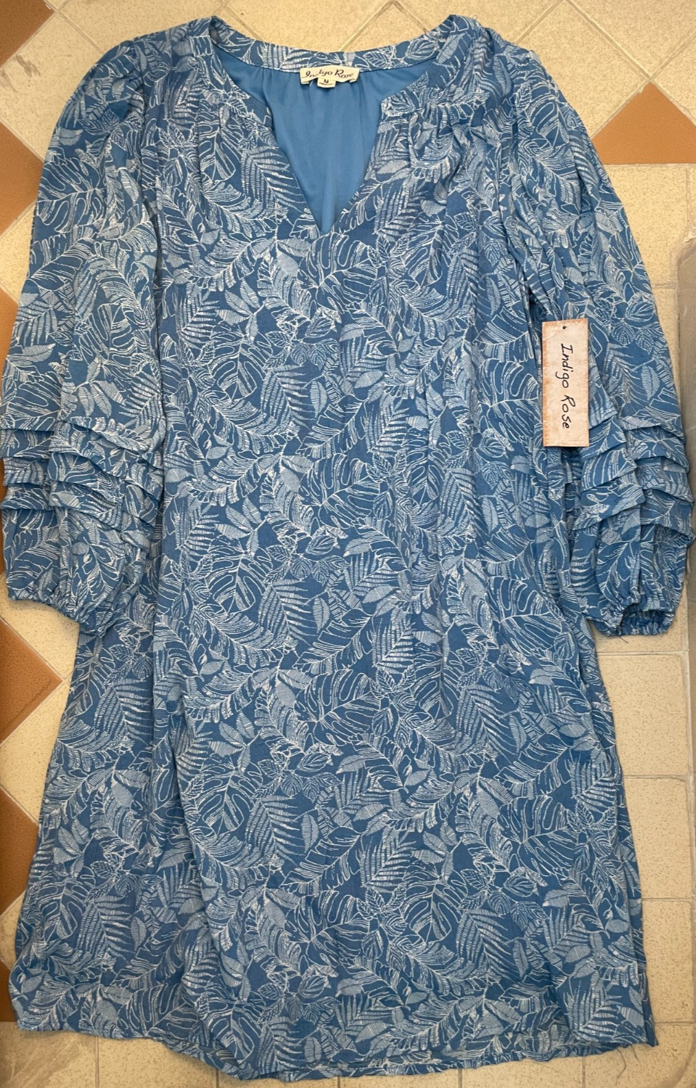 Indigo Rose Boho Dress Loose Fit Blue Size Medium New