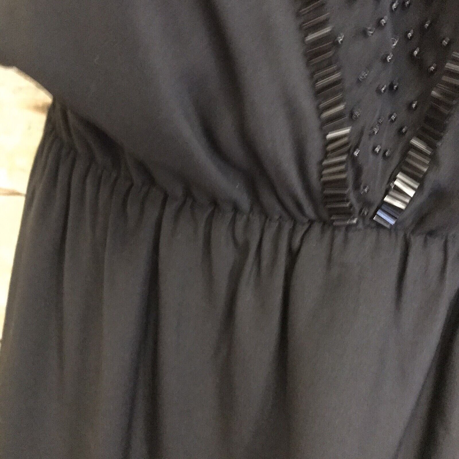 Banana Republic Monogram Collection Size 2 Black Dress Beaded Draped Neck NWT