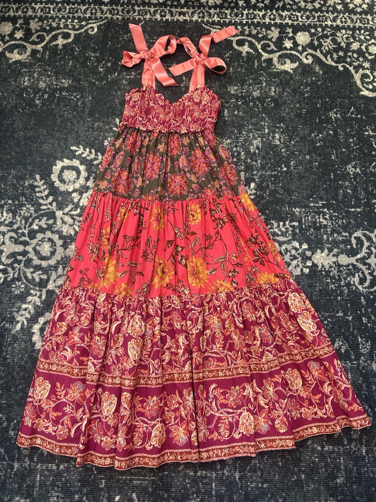 Free People Medium Women’s Floral Sleeveless Bohemian Dress W/Pockets