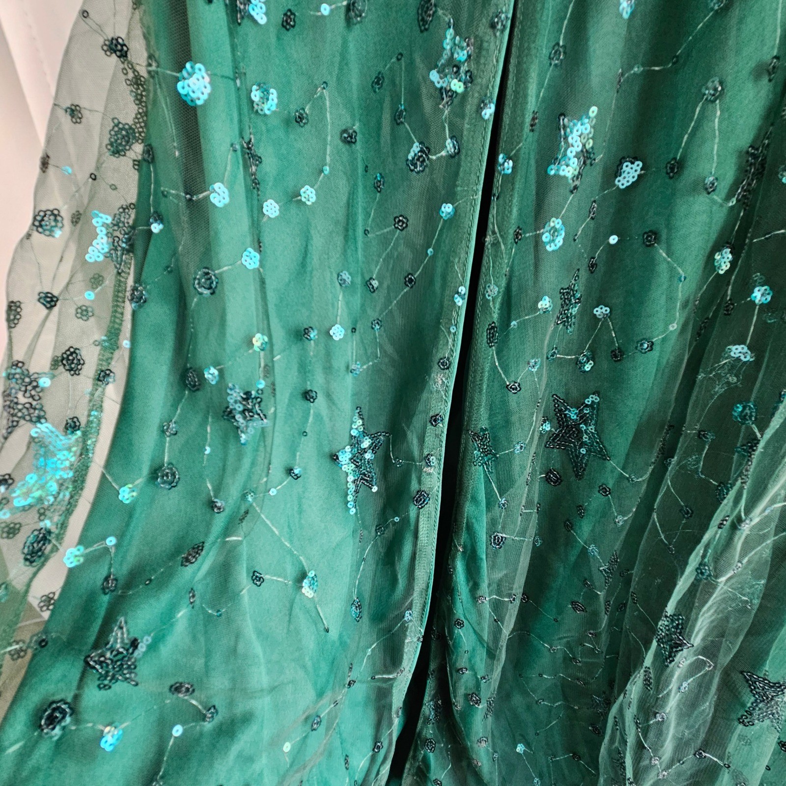 Celestial Green Sequin Star Constellation Whimsigoth Maxi Dress Fairycore Gown