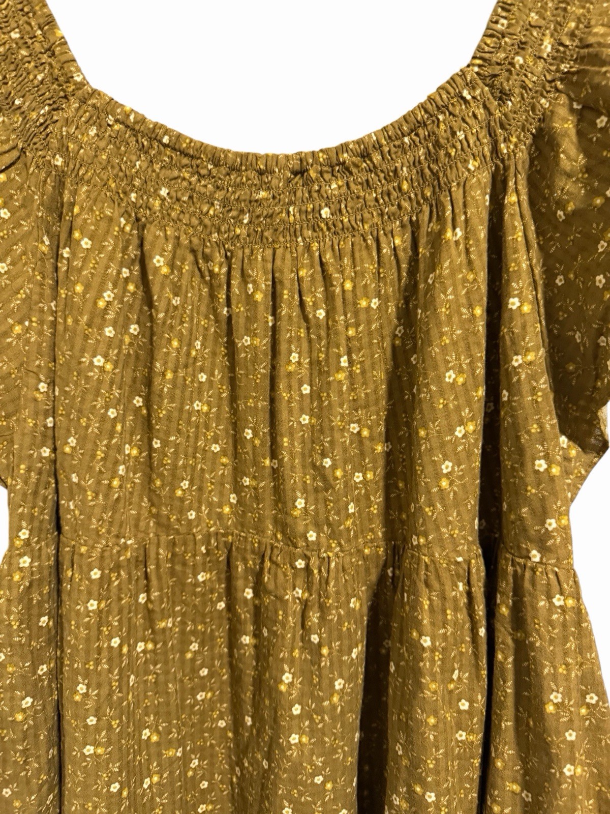 Madewell Ruffle-Sleeve Tiered Midi Dress in Daisy Stitch Weathered Olive Size L