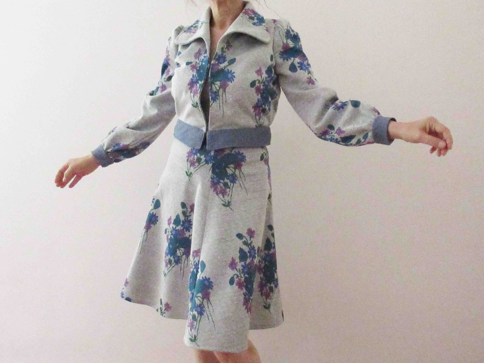 Handmade 70s Style Jacket Skirt Suit Double Poly Knit Small