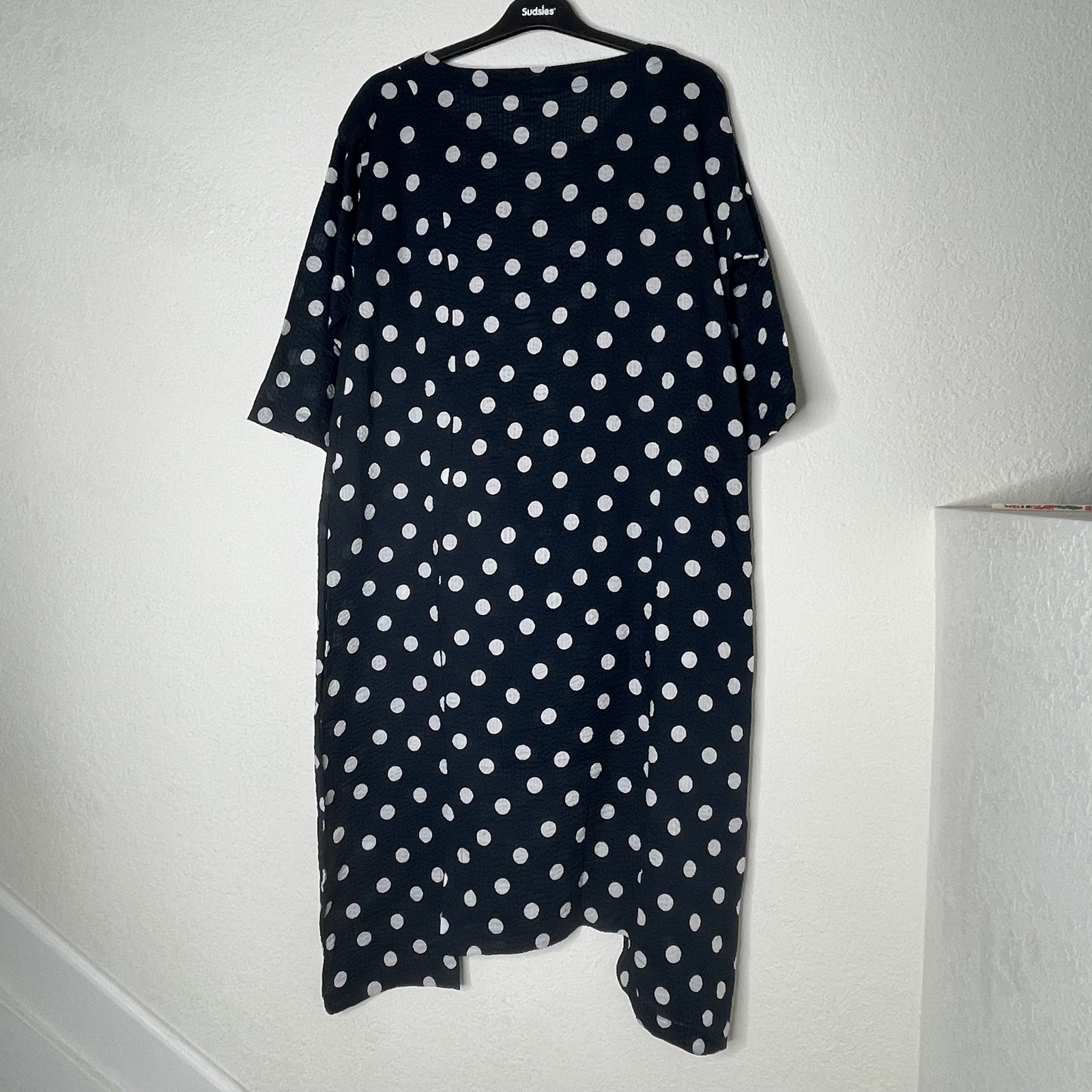 Spirithouse 3/4 Sleeve Polka Dot Lagenlook Semi Sheer Dress Sz Small Navy White