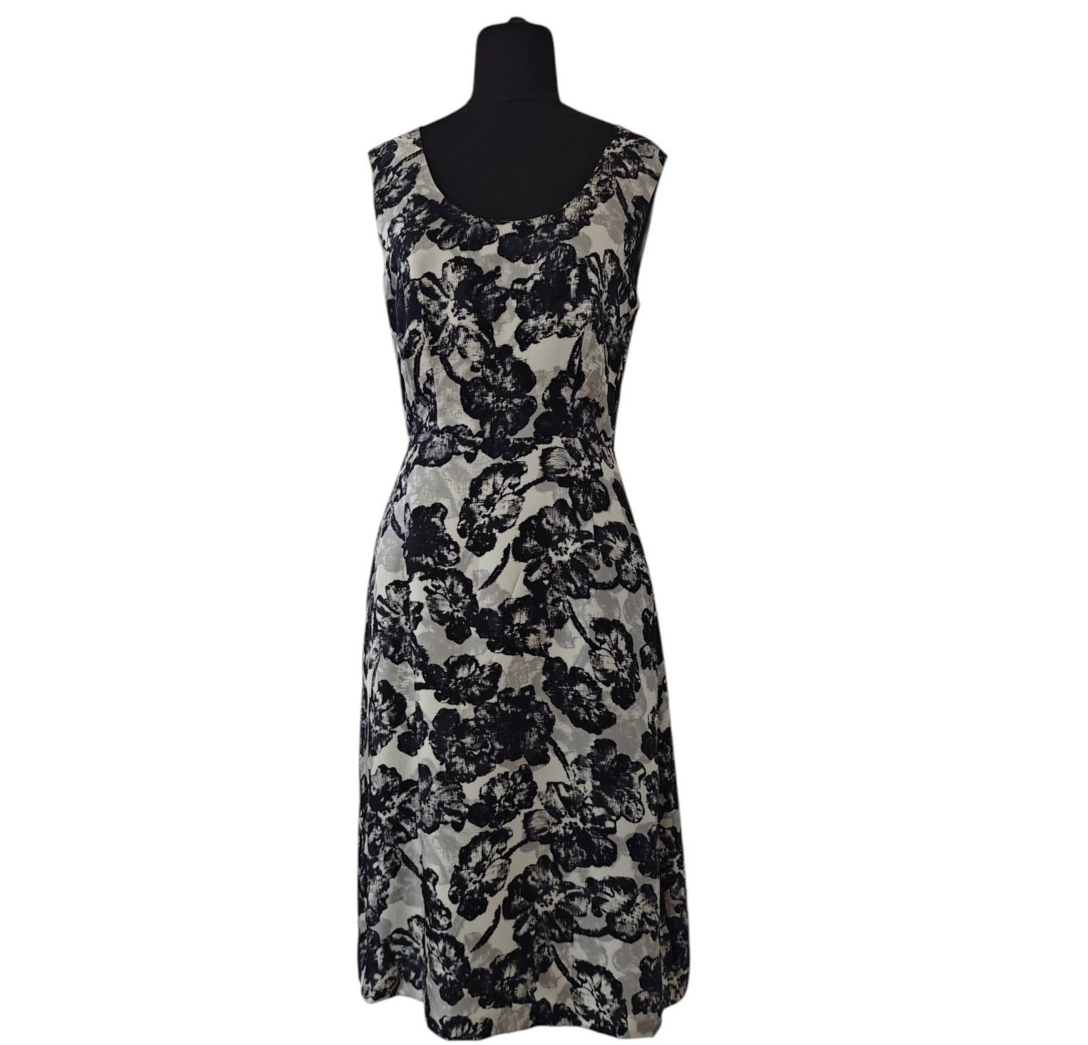 LK Bennett Designer Silk Dress Graphic Floral Black Gray UK6/US2/EU34