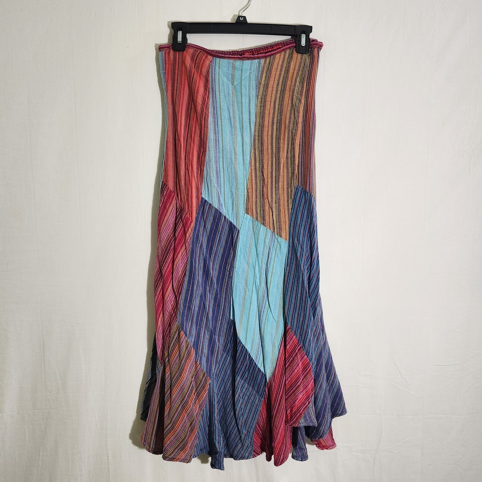 Avatar Womens Skirt L Multicolor Patchwork Cotton Side Zip Long Pleated Stretch