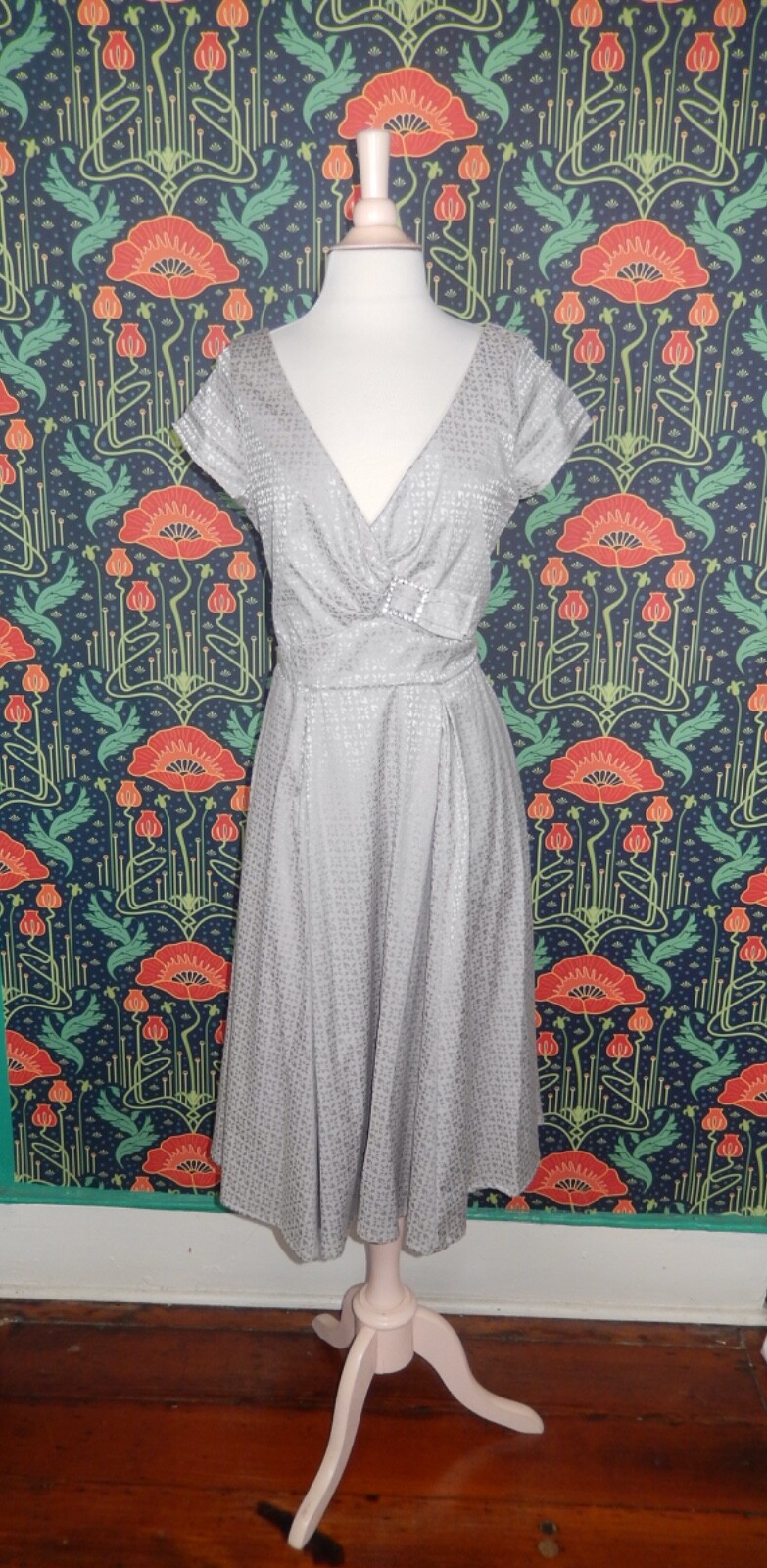 Rock Steady Gray Jacquard 50’s Style Retro Fit Flare Dress V-Neck 1X New