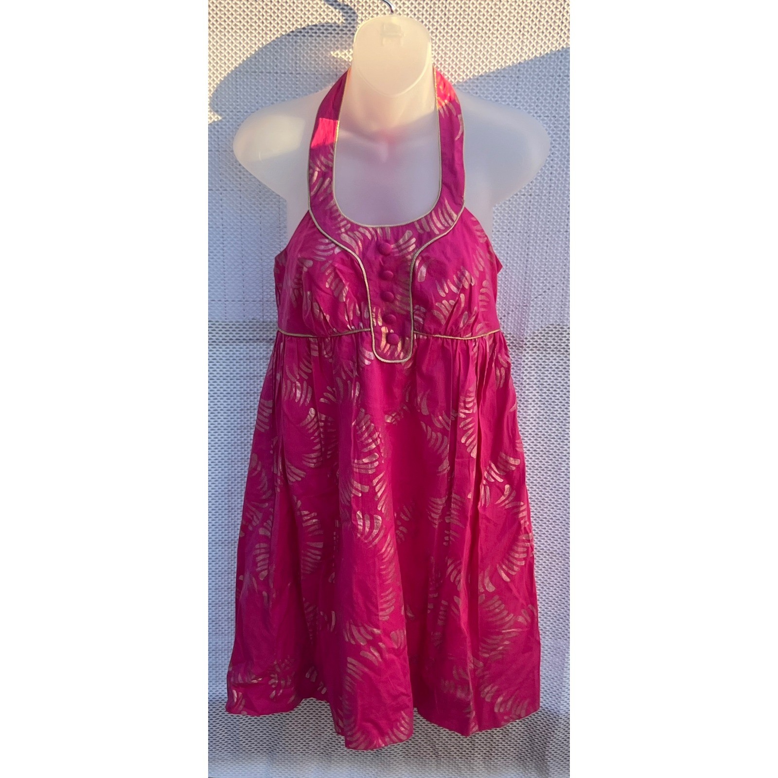 Candie’s Halter Dress Juniors 5 Pink Gold Metallic Cotton Y2K