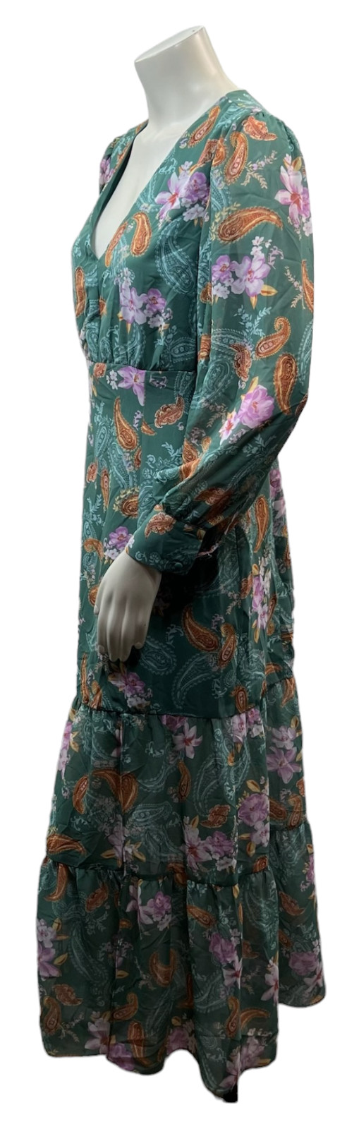 Bar III Dress Womens Size Xlarge Petite PXL Green Floral Paisley Chiffon New
