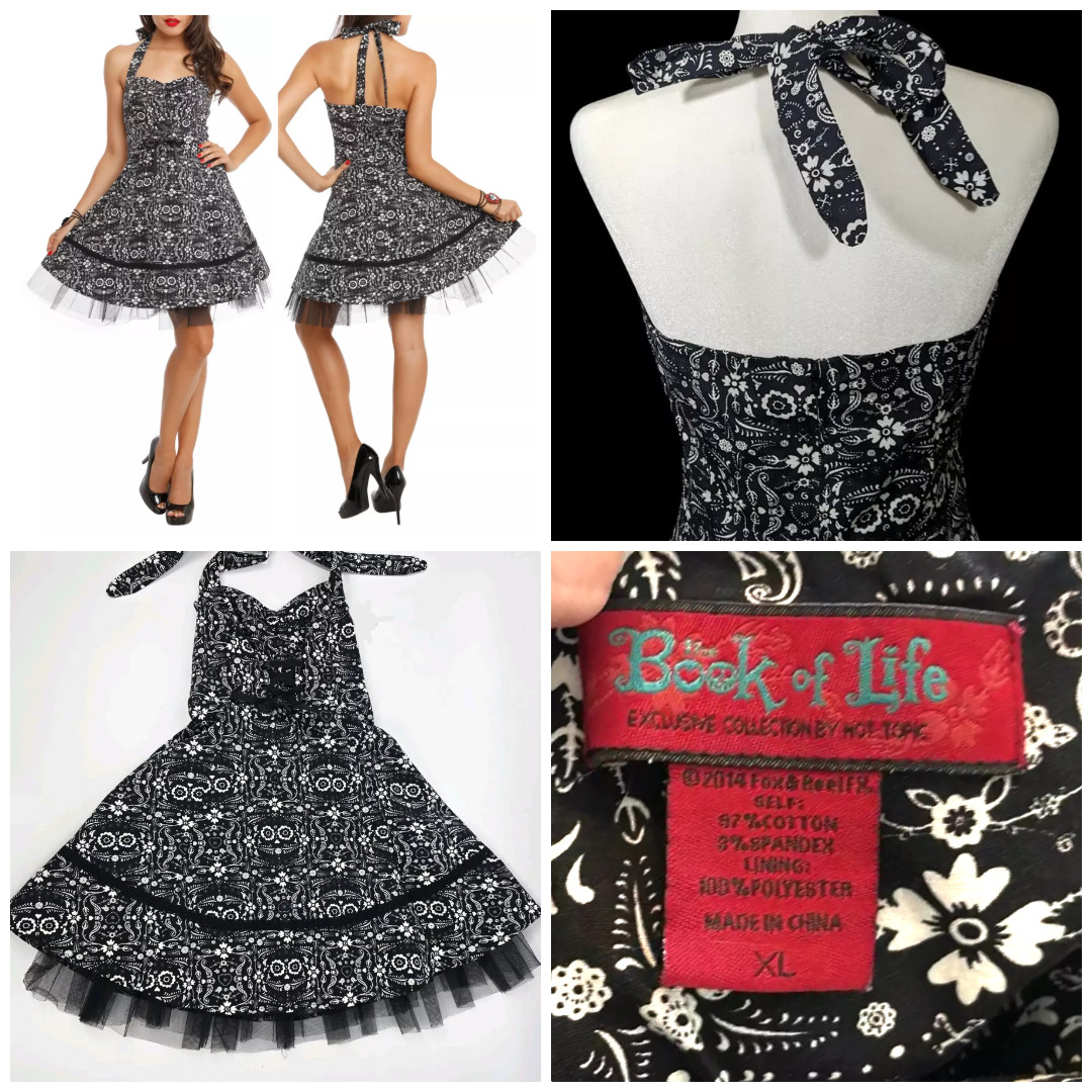 y2k Hot Topic Halter Corset Dress XL Swing Book of Life Day of the Dead 2014 vtg