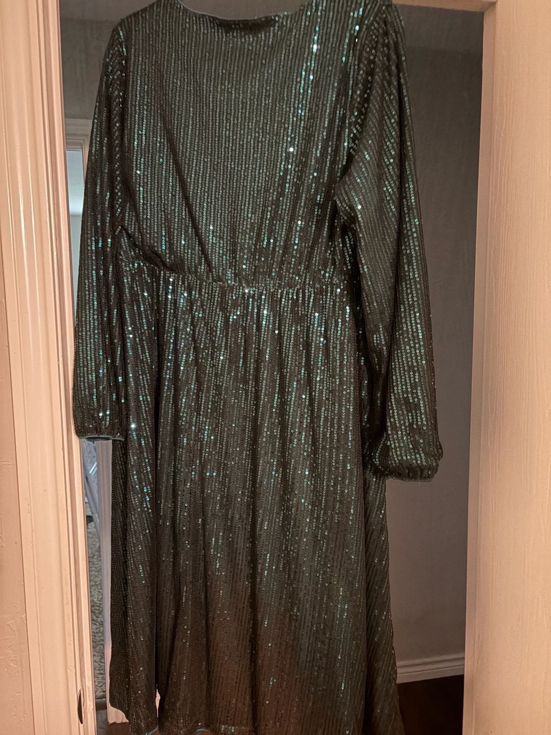 BloomChic Emerald Green Sequin Long Sleeve Wrap Midi Dress