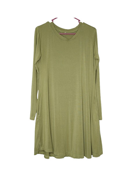 Green Long Sleeve Flare Mini Dress w/ Pockets – L. Cotton/Polyester blend