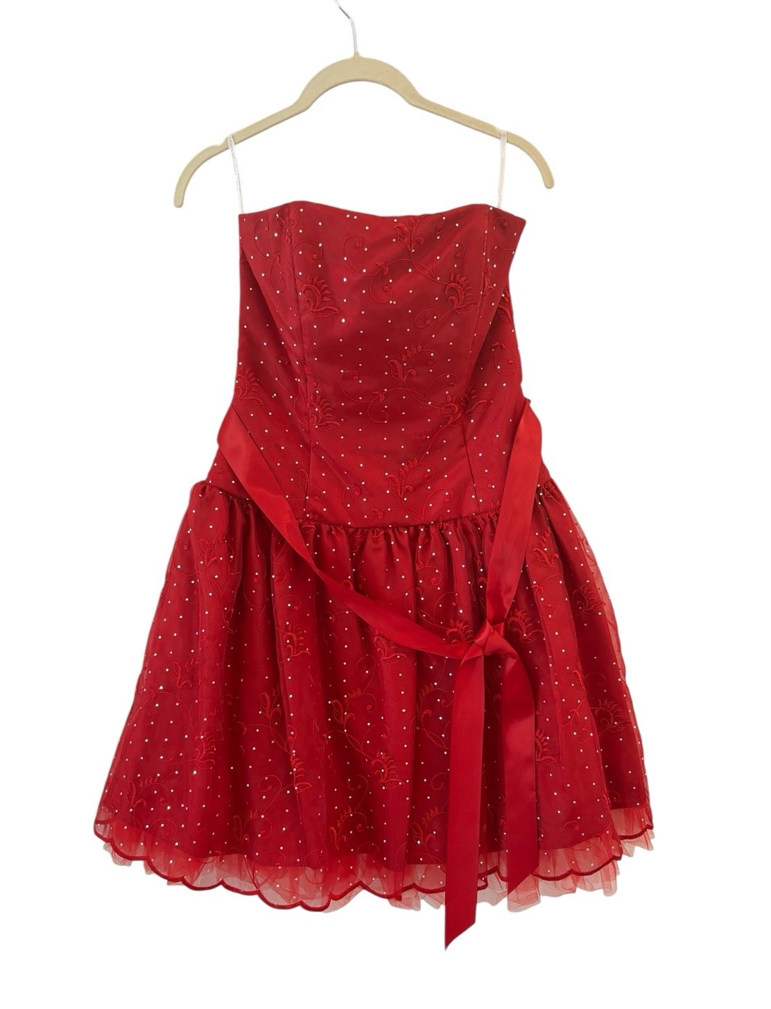 Vtg Gunne Sax Jessica McClintock Beaded Dress Red Sash Size 7 Formal HOCO