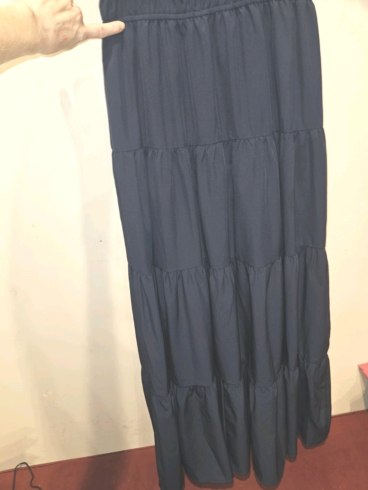 Entro Blue Solid V-Neck Puff Sleeve Tiered Maxi Dress M Elastic Waist Pullover