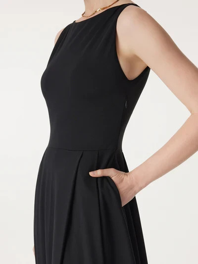 OGLmove Success Boatneck Midi Ponte Dress with Pockets Office Work Wear Black