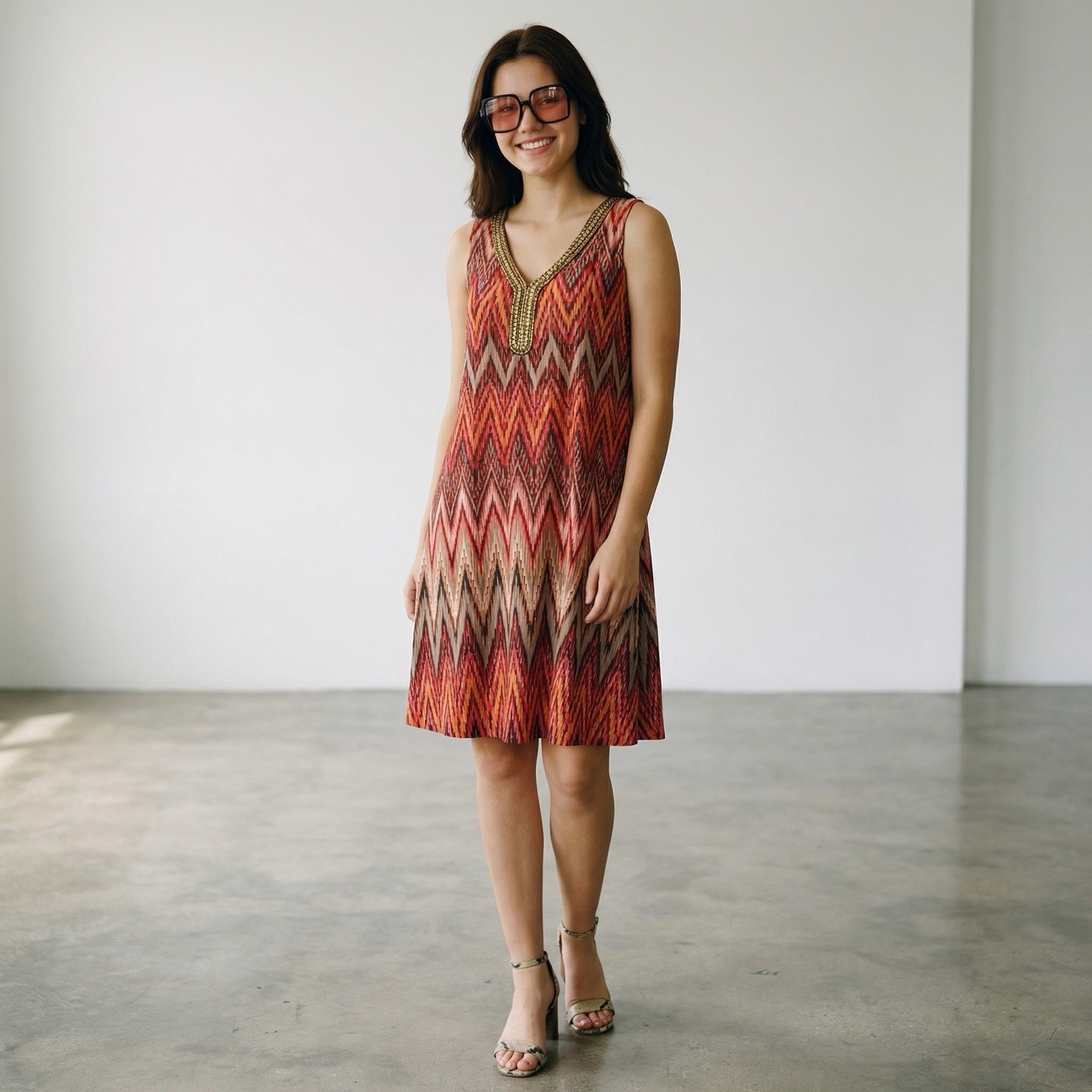 Studio One New York Womens Boho dress Sz 12 v-neck stretch lined H-1