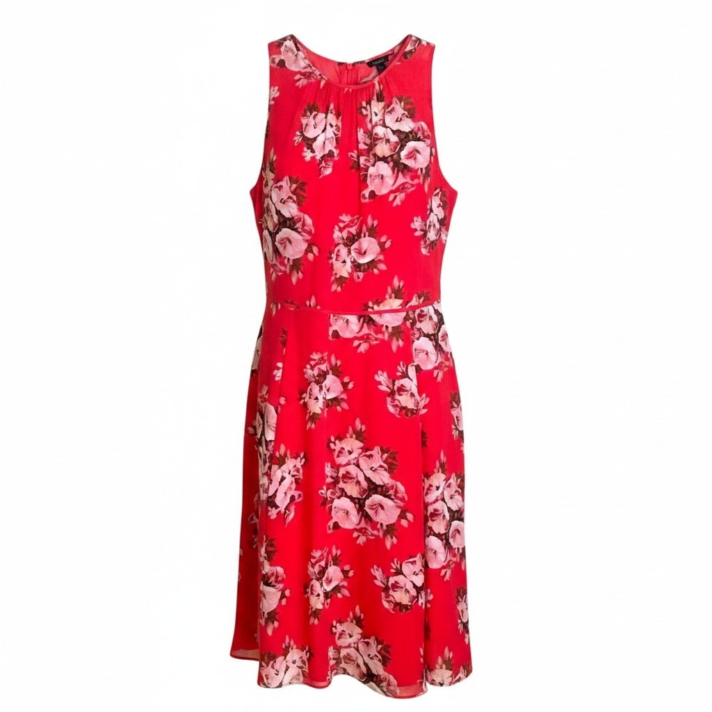 Ann Taylor Factory Women’s Size 14 Floral Dress Sleeveless Midi A-Line Chiffon