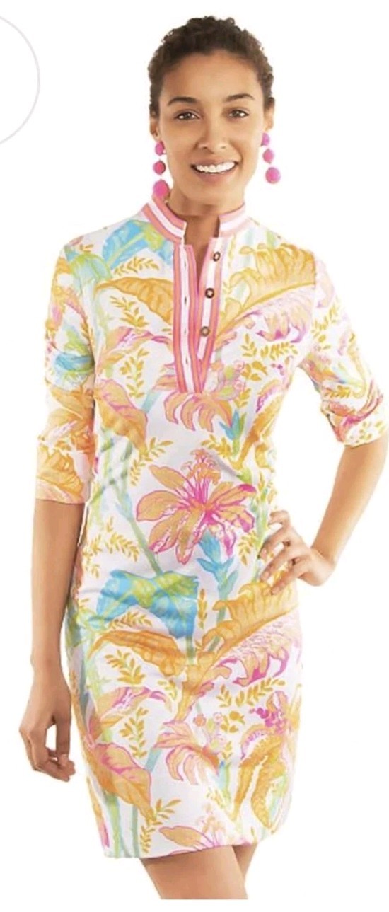 NWT Gretchen Scott Mandarin Dress Size XXL 2XL White Palm Trees $149 SOLD OUT!