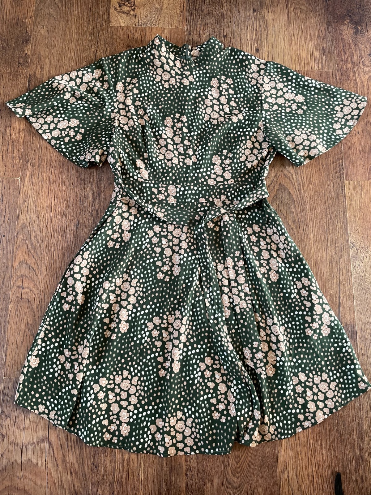 Blue Vanilla green floral print high neckline dress uk 12