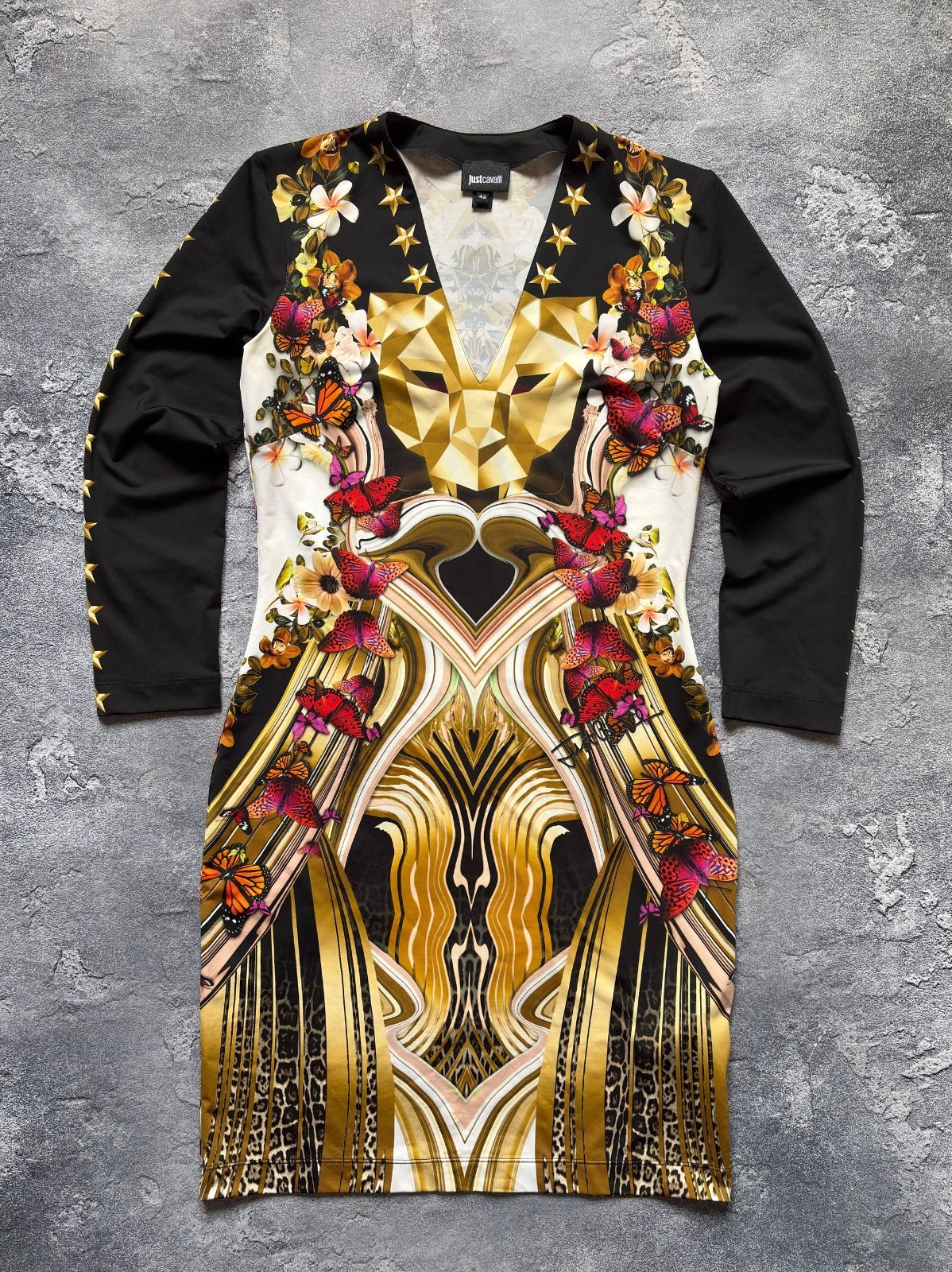 Just Cavalli Luxury Multicolour Butterfly Star Pattern Dress Womens Size 42
