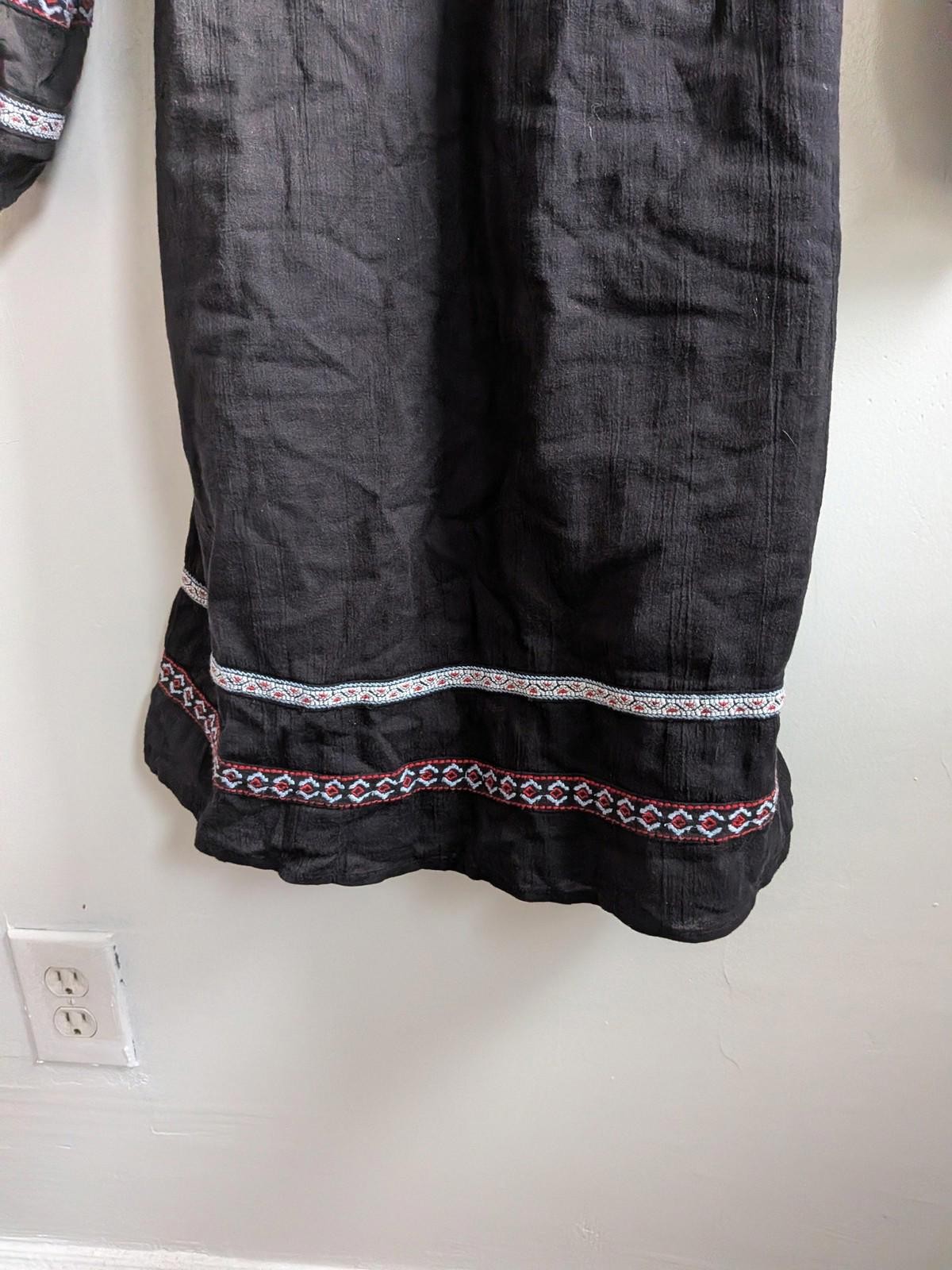 Lord & Taylor Dress Womens Medium Black Embroidered Boho Shift Peasant
