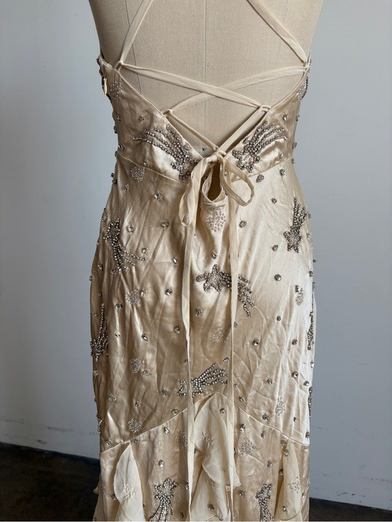 $798 NWT For Love And Lemons “Elea” Beaded Slip Maxi Dress in Cream Sz XXS