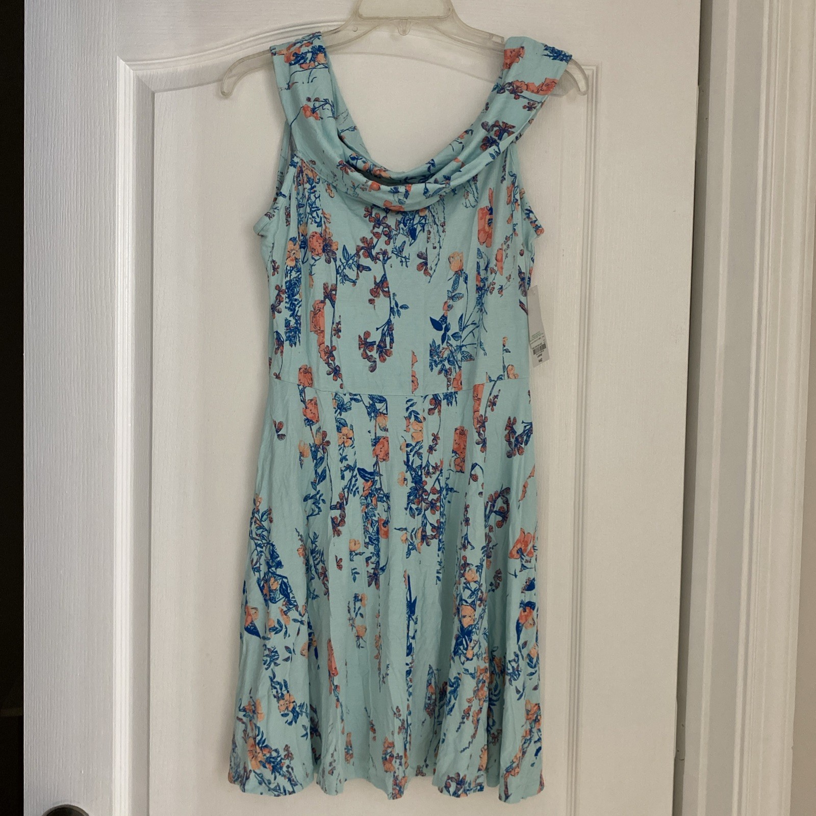 Decree Sleeveless Women Floral Dress Size Large Aqua Haze Blue Mid Length NWT
