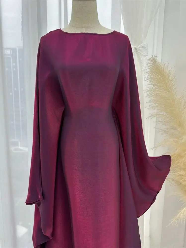 Ramadan Eid Abayas for Women Modest Fashion Shimmer Batwing Satin Abaya Dubai Lu