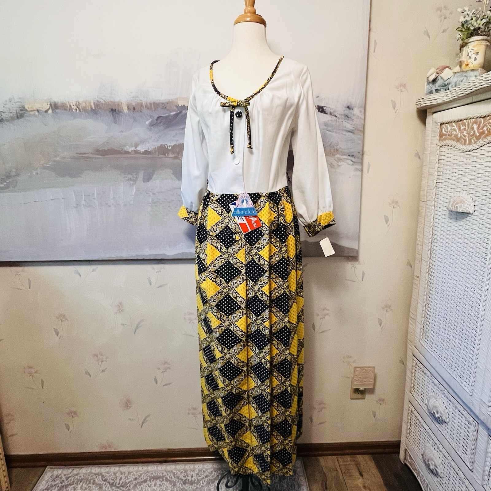 Vtg 60’s Allendale Maxi Dress NWT Womens Size 14 Geometric A-Line Colorful Boho