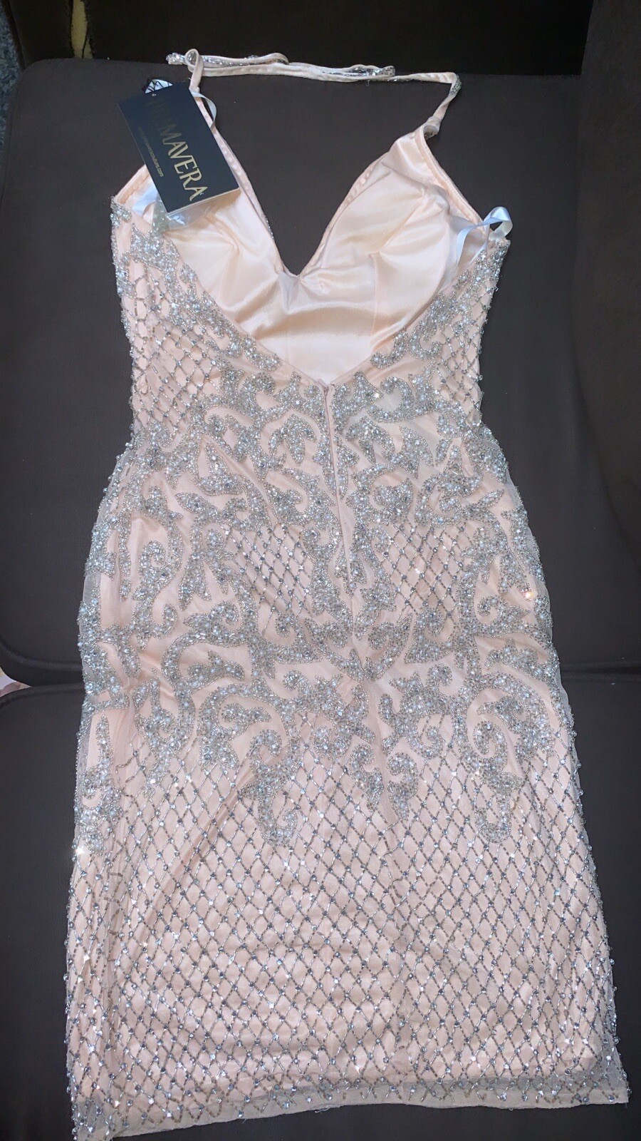 Primavera Couture 3138 blush pink short backless dress. original price $299