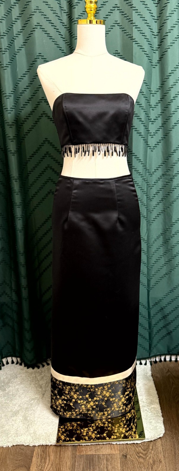 Jessica McClintock Gunne Sax Millennium 2000 Black Satin 2pc Beaded Prom Gown