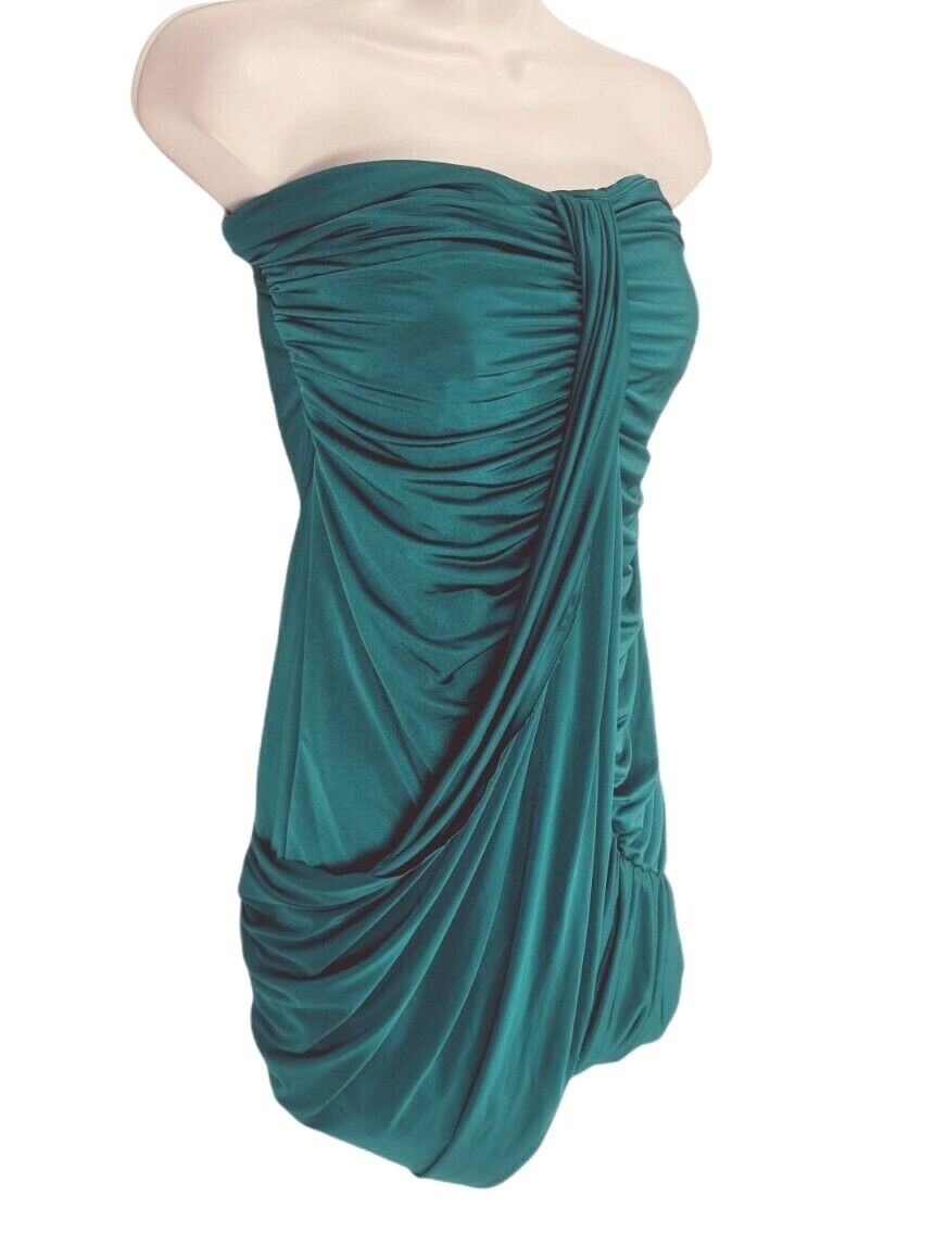 do & be Dark Green Jersey Runched Bodycon Mini Dress Women Size S Cut Out Back